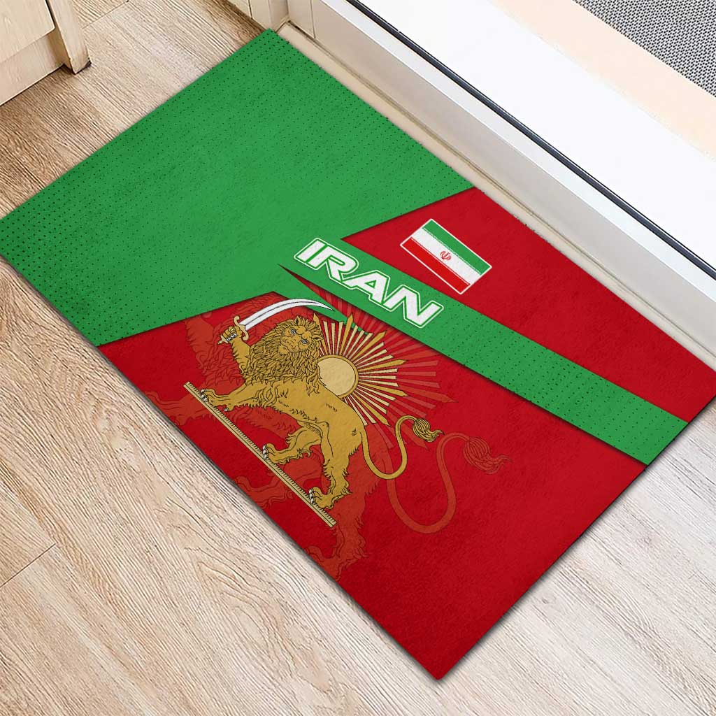 Iran National Heritage Rubber Doormat with Lion and Sun Emblem and Royal Coat of Arms