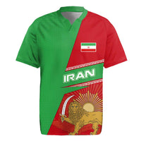 Iran National Heritage Rugby Jersey with Lion and Sun Emblem and Royal Coat of Arms