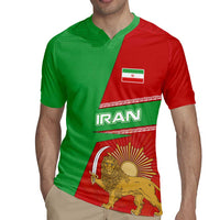 Iran National Heritage Rugby Jersey with Lion and Sun Emblem and Royal Coat of Arms