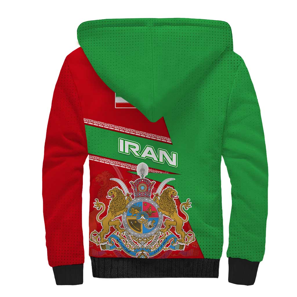 Iran National Heritage Sherpa Hoodie with Lion and Sun Emblem and Royal Coat of Arms