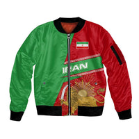 Iran National Heritage Sleeve Zip Bomber Jacket with Lion and Sun Emblem and Royal Coat of Arms