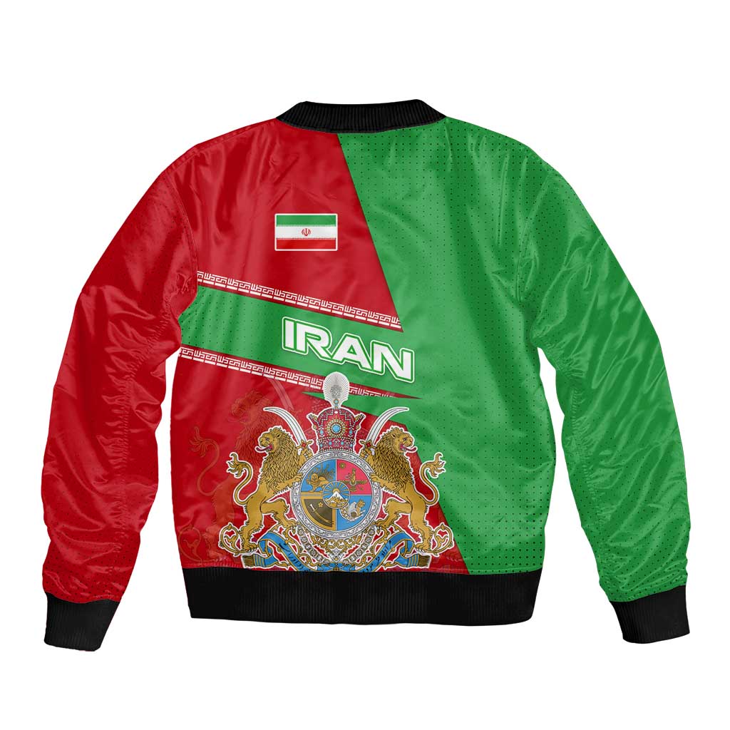 Iran National Heritage Sleeve Zip Bomber Jacket with Lion and Sun Emblem and Royal Coat of Arms