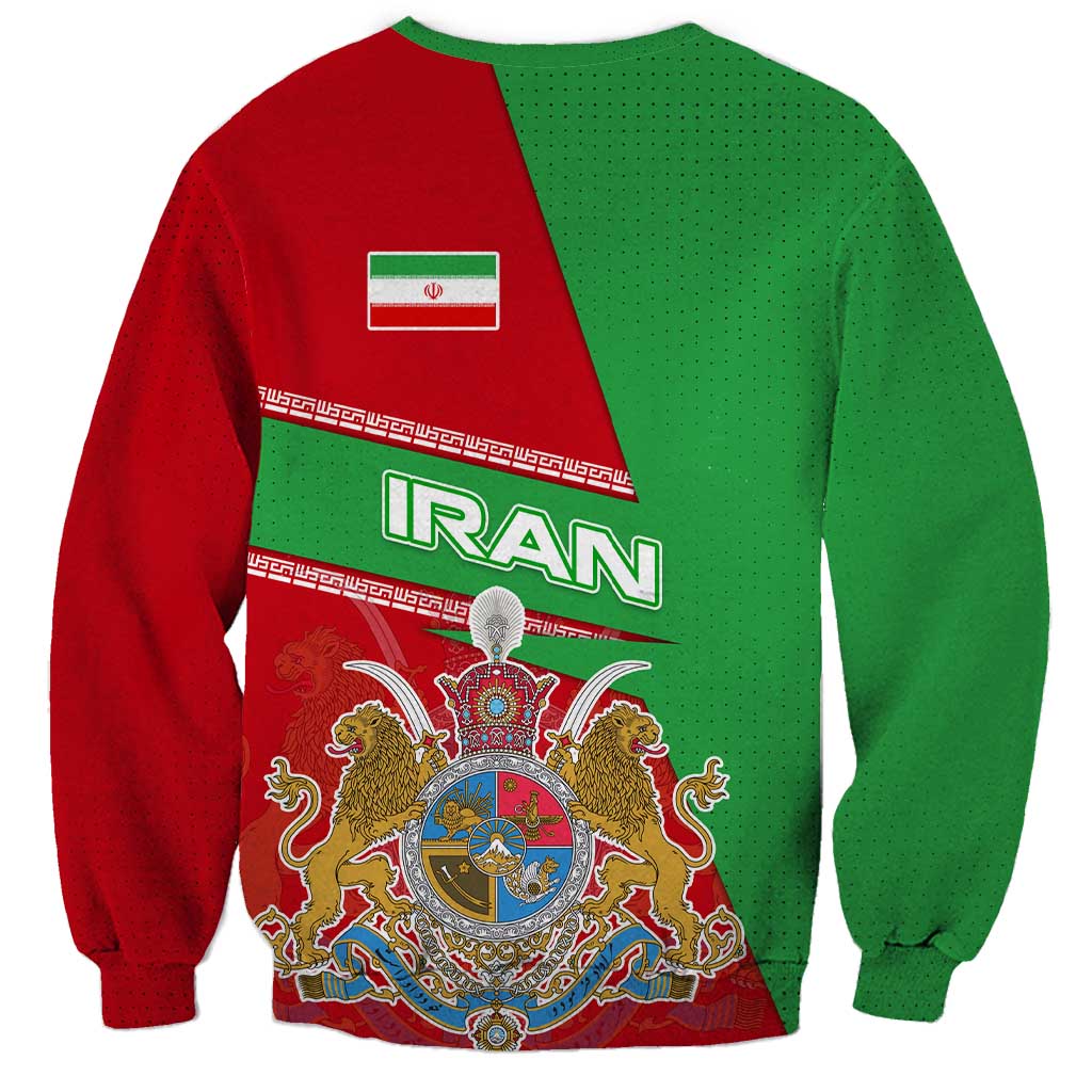Iran National Heritage Sweatshirt with Lion and Sun Emblem and Royal Coat of Arms