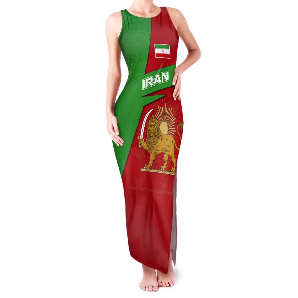 Iran National Heritage Tank Maxi Dress with Lion and Sun Emblem and Royal Coat of Arms