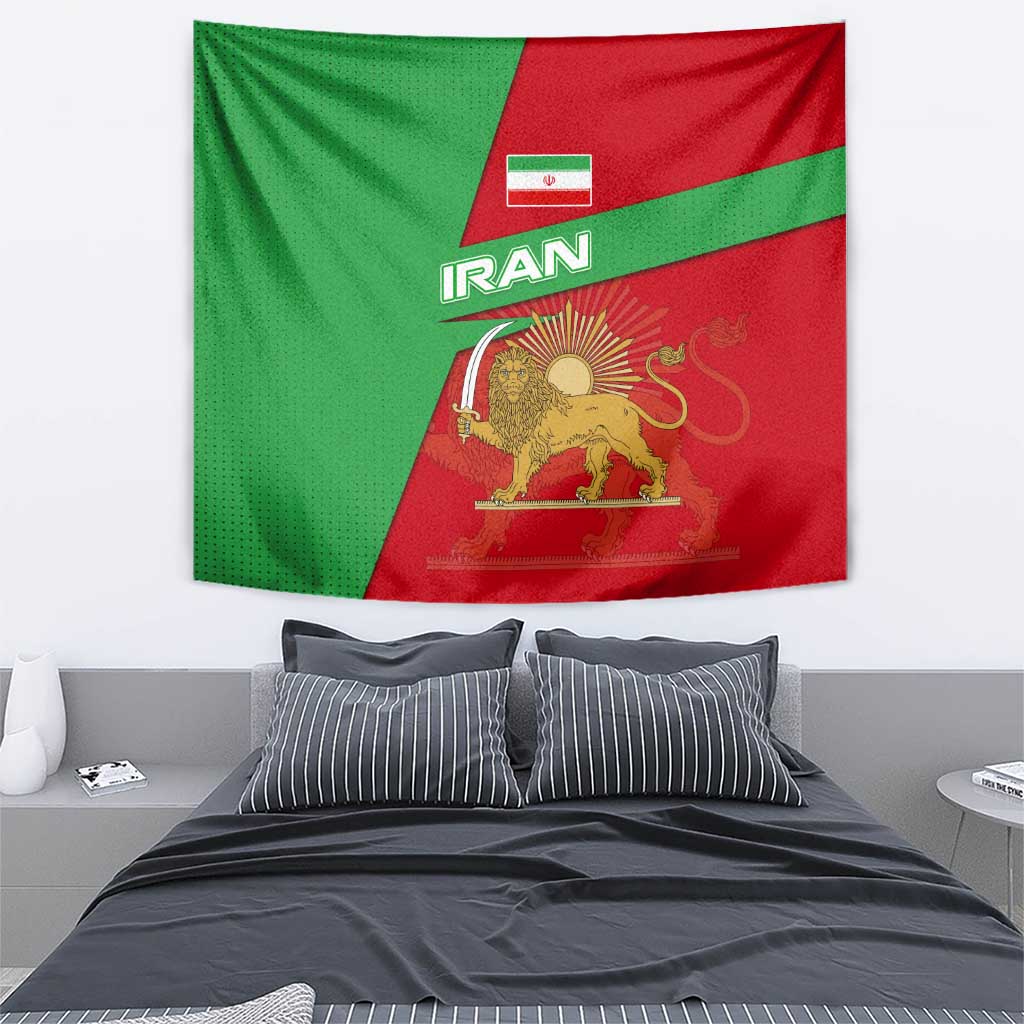 Iran National Heritage Tapestry with Lion and Sun Emblem and Royal Coat of Arms