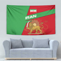 Iran National Heritage Tapestry with Lion and Sun Emblem and Royal Coat of Arms