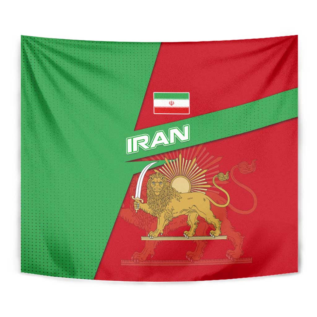 Iran National Heritage Tapestry with Lion and Sun Emblem and Royal Coat of Arms