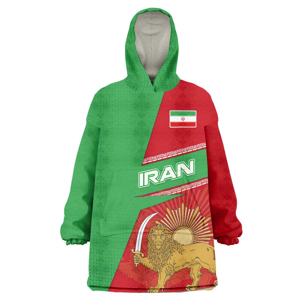 Iran National Heritage Wearable Blanket Hoodie with Lion and Sun Emblem and Royal Coat of Arms