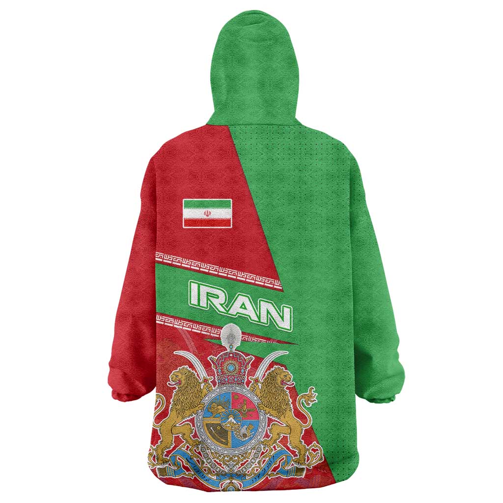 Iran National Heritage Wearable Blanket Hoodie with Lion and Sun Emblem and Royal Coat of Arms