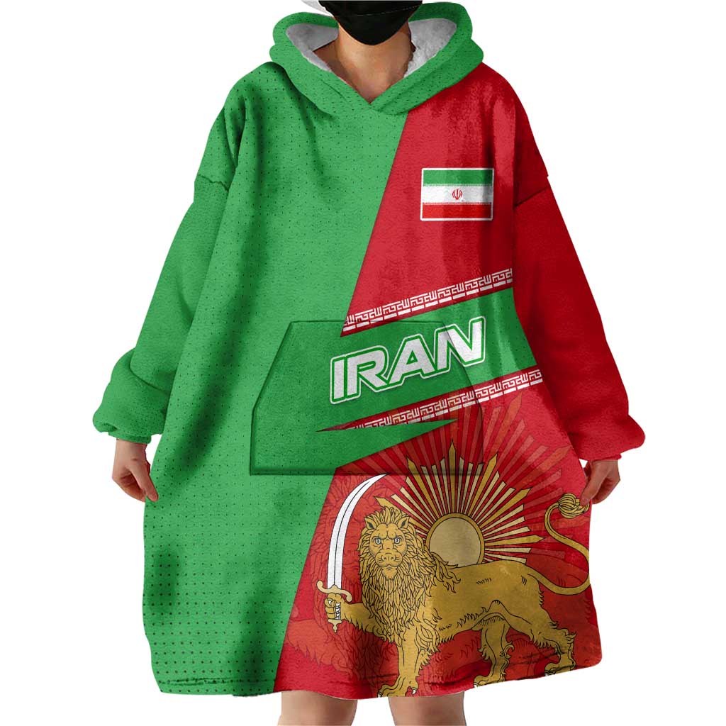 Iran National Heritage Wearable Blanket Hoodie with Lion and Sun Emblem and Royal Coat of Arms