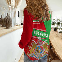 Iran National Heritage Women Casual Shirt with Lion and Sun Emblem and Royal Coat of Arms