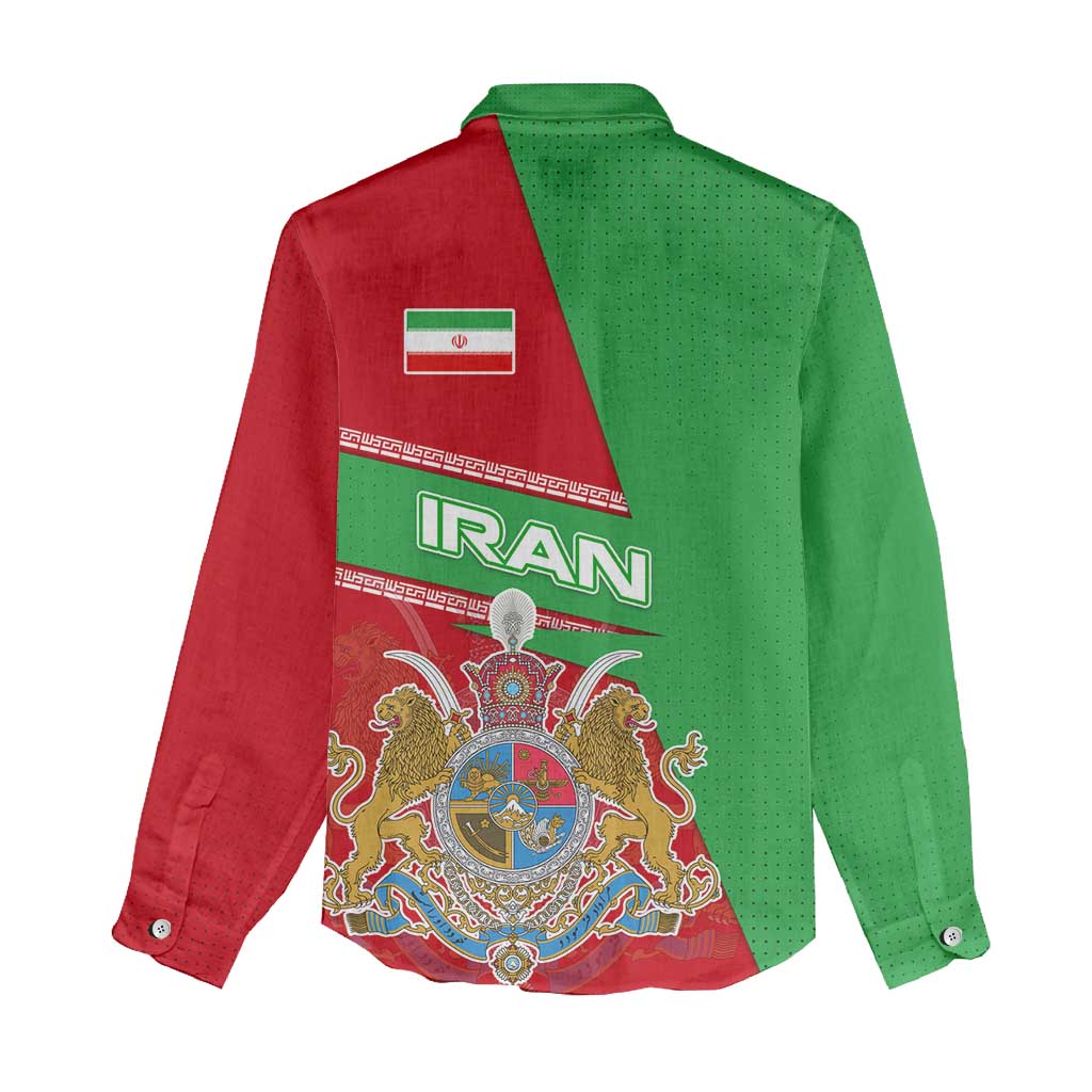 Iran National Heritage Women Casual Shirt with Lion and Sun Emblem and Royal Coat of Arms