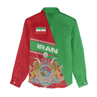 Iran National Heritage Women Casual Shirt with Lion and Sun Emblem and Royal Coat of Arms