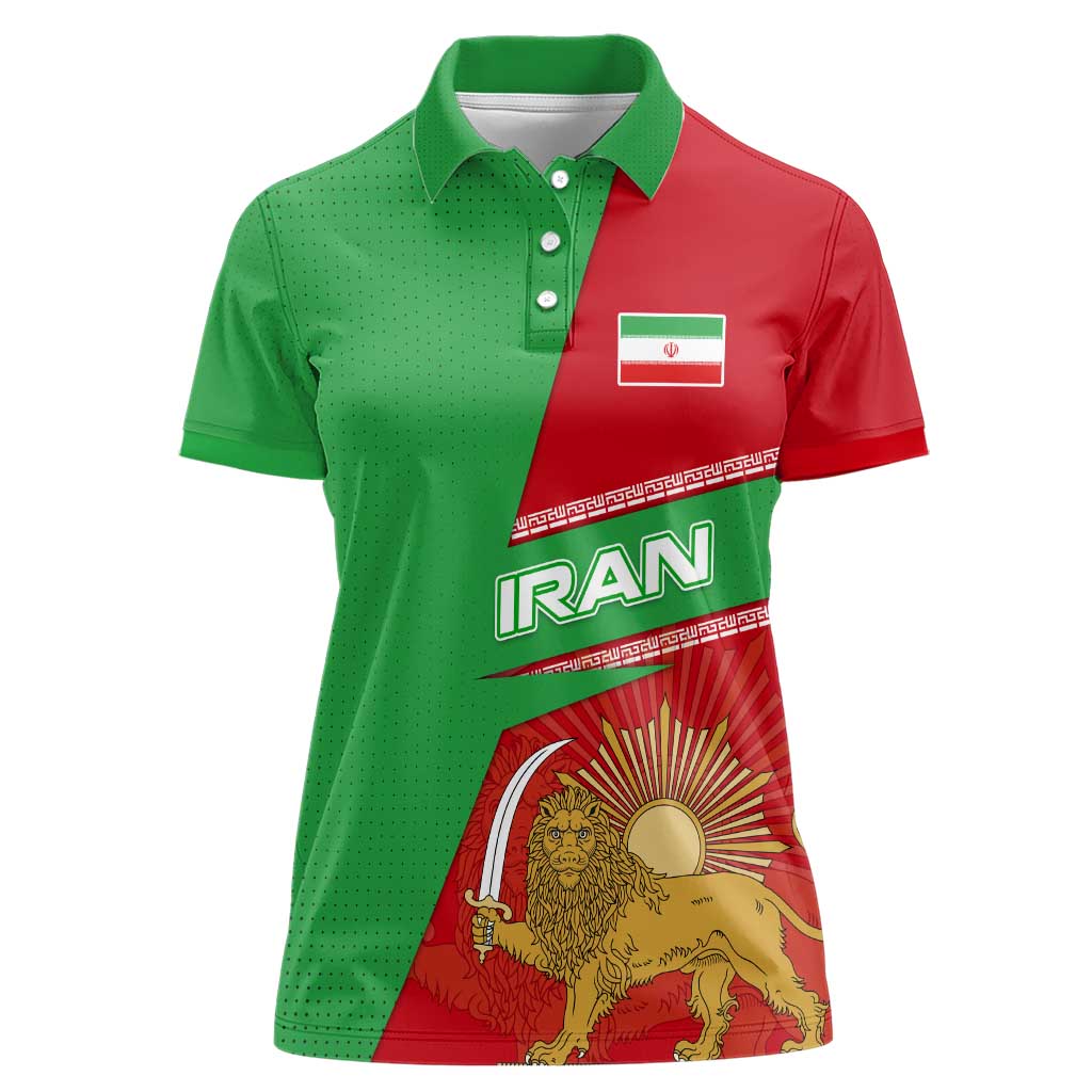 Iran National Heritage Women Polo Shirt with Lion and Sun Emblem and Royal Coat of Arms