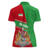 Iran National Heritage Women Polo Shirt with Lion and Sun Emblem and Royal Coat of Arms