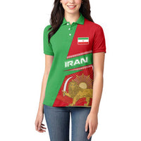 Iran National Heritage Women Polo Shirt with Lion and Sun Emblem and Royal Coat of Arms