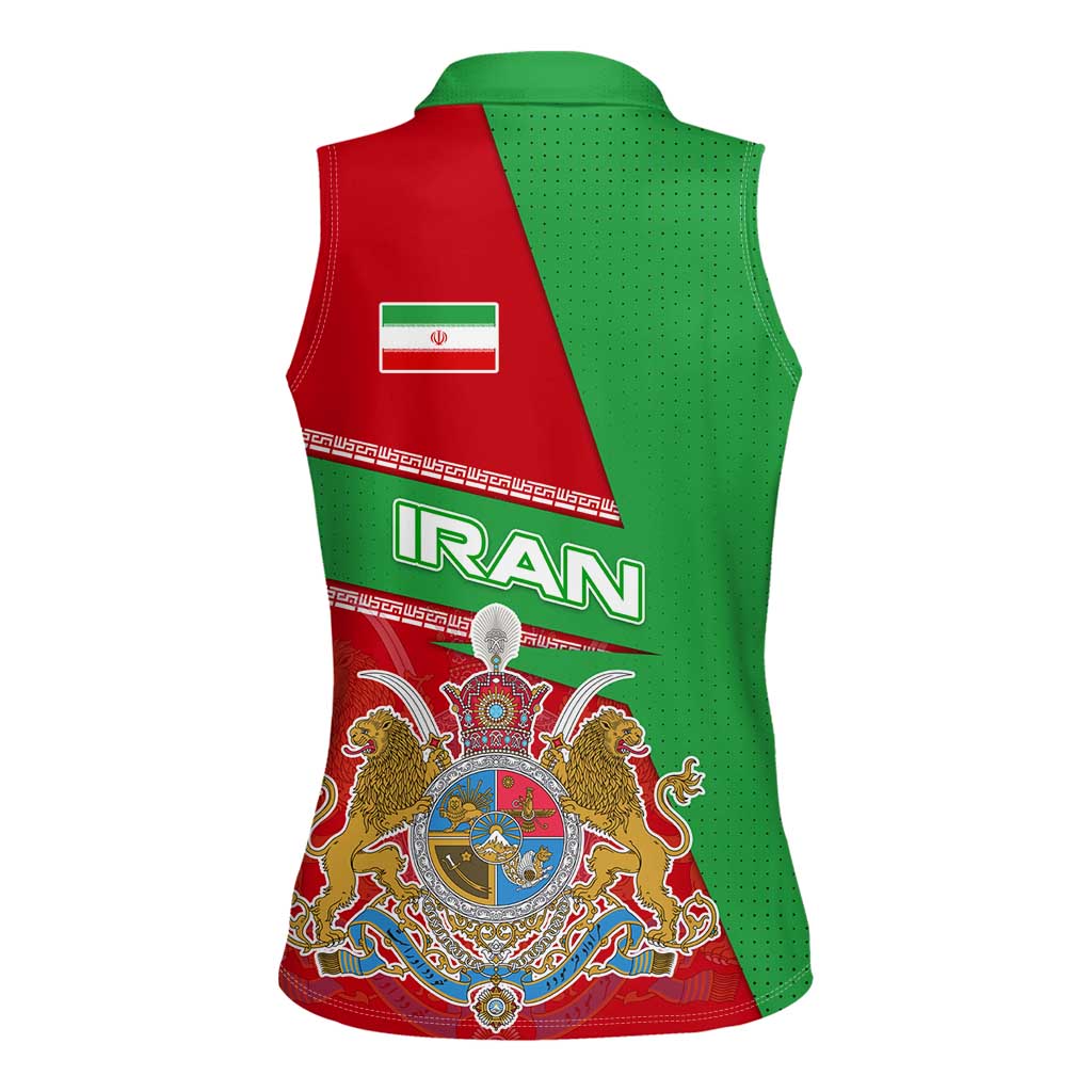 Iran National Heritage Women Sleeveless Polo Shirt with Lion and Sun Emblem and Royal Coat of Arms