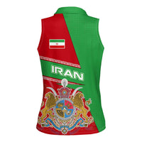 Iran National Heritage Women Sleeveless Polo Shirt with Lion and Sun Emblem and Royal Coat of Arms