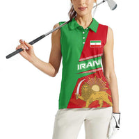 Iran National Heritage Women Sleeveless Polo Shirt with Lion and Sun Emblem and Royal Coat of Arms