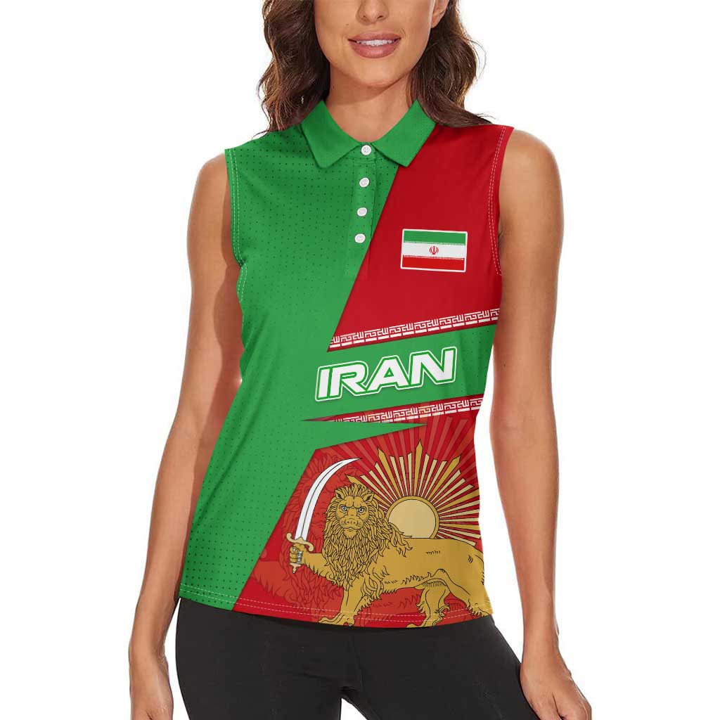 Iran National Heritage Women Sleeveless Polo Shirt with Lion and Sun Emblem and Royal Coat of Arms