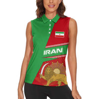 Iran National Heritage Women Sleeveless Polo Shirt with Lion and Sun Emblem and Royal Coat of Arms