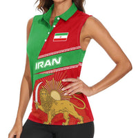 Iran National Heritage Women Sleeveless Polo Shirt with Lion and Sun Emblem and Royal Coat of Arms