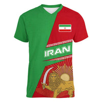 Iran National Heritage Women V-Neck T-Shirt with Lion and Sun Emblem and Royal Coat of Arms