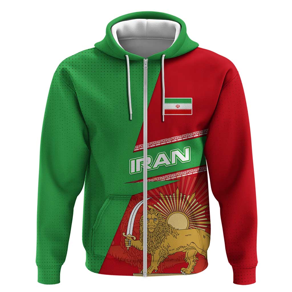 Iran National Heritage Zip Hoodie with Lion and Sun Emblem and Royal Coat of Arms