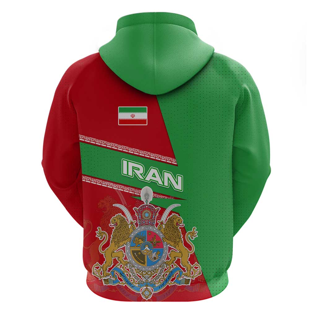 Iran National Heritage Zip Hoodie with Lion and Sun Emblem and Royal Coat of Arms