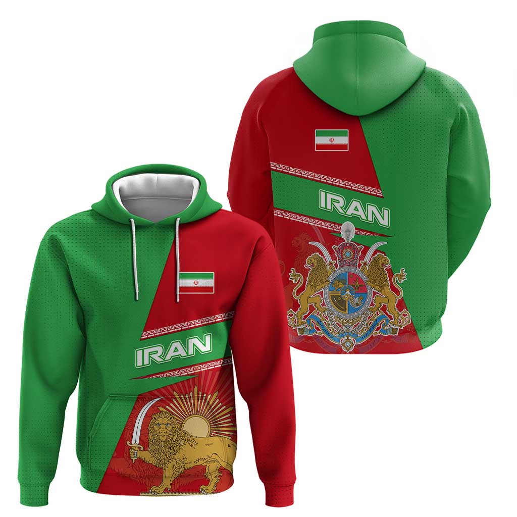 Iran National Heritage Zip Hoodie with Lion and Sun Emblem and Royal Coat of Arms