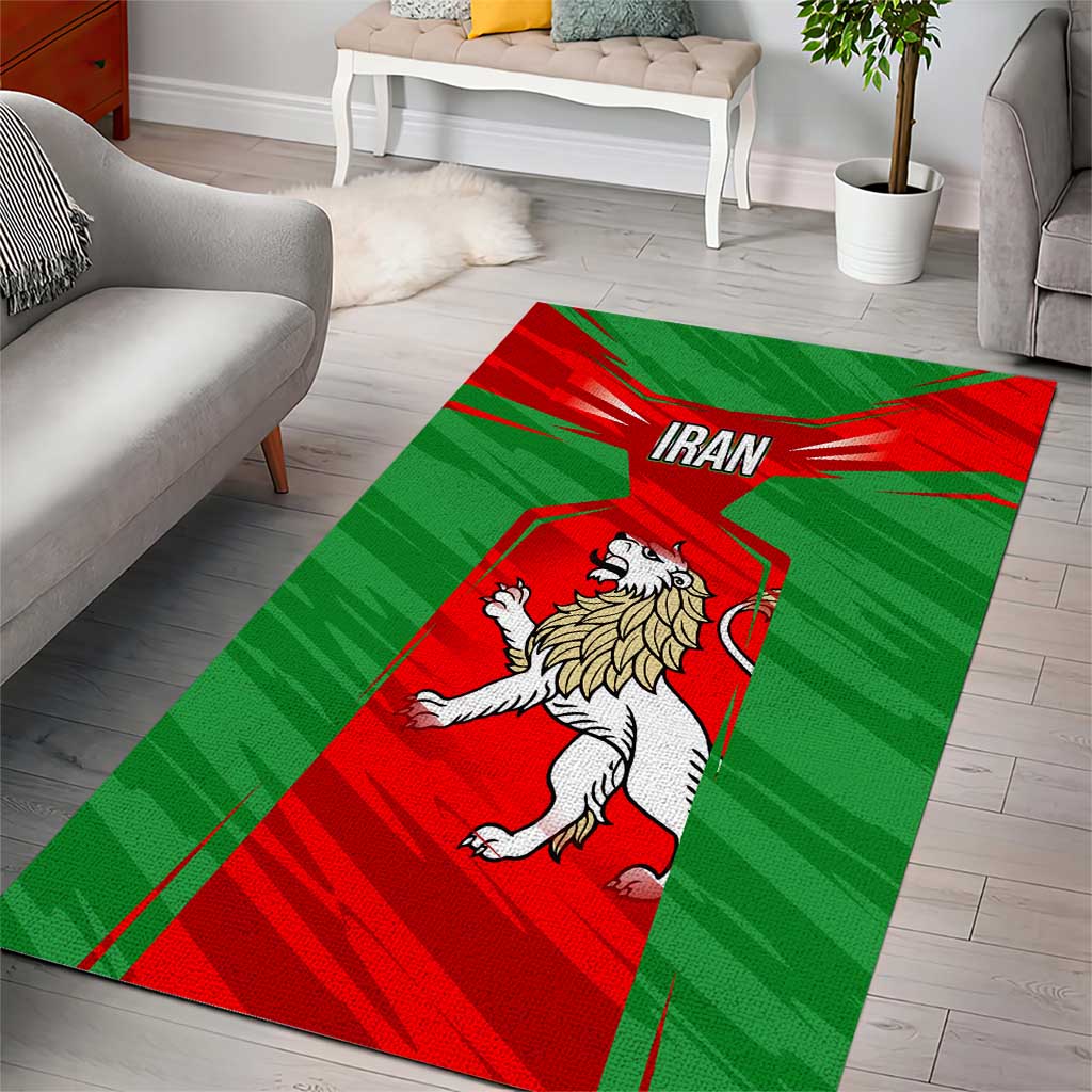 Iran National Pride Area Rug with Bold Lion Crest and Country Silhouette