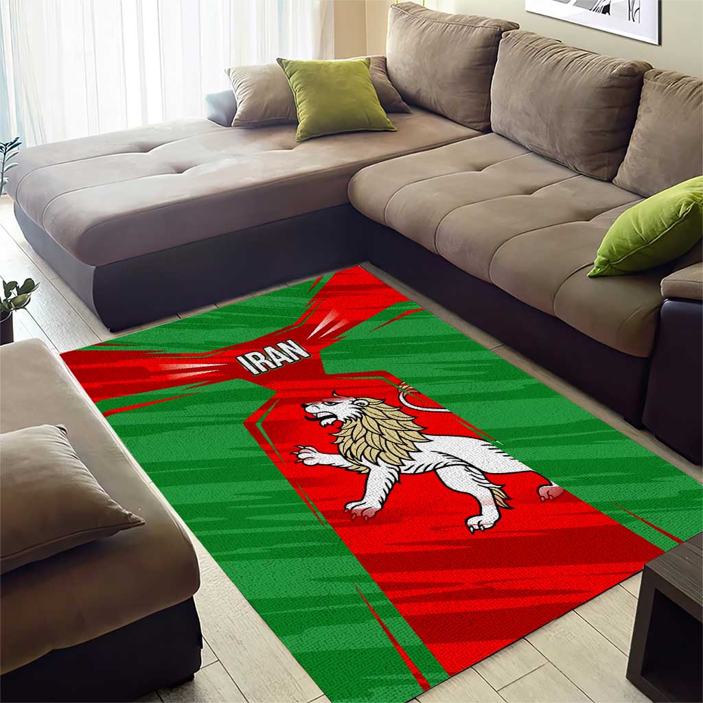Iran National Pride Area Rug with Bold Lion Crest and Country Silhouette