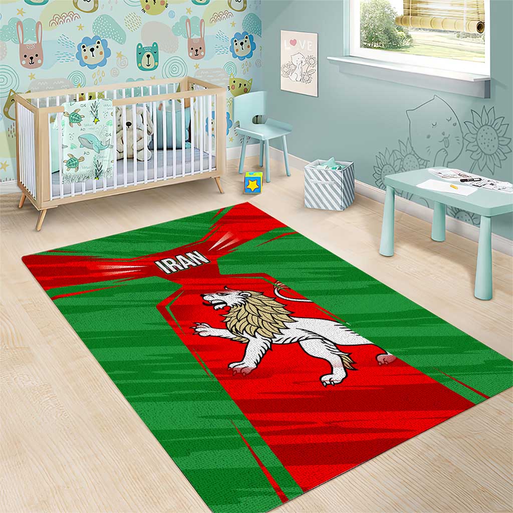 Iran National Pride Area Rug with Bold Lion Crest and Country Silhouette