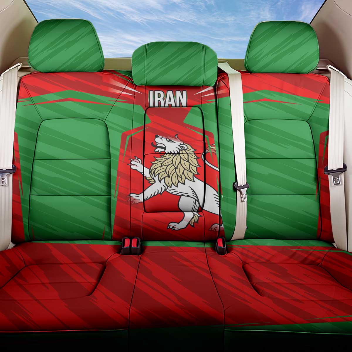Iran National Pride Back Car Seat Cover with Bold Lion Crest and Country Silhouette