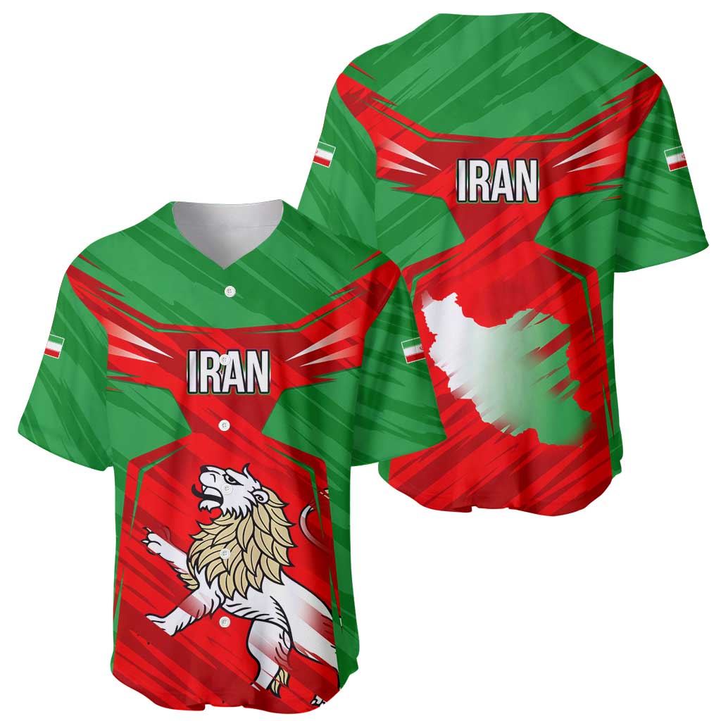 Iran National Pride Baseball Jersey with Bold Lion Crest and Country Silhouette