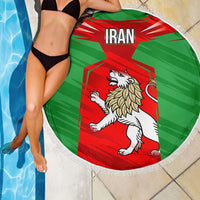 Iran National Pride Beach Blanket with Bold Lion Crest and Country Silhouette