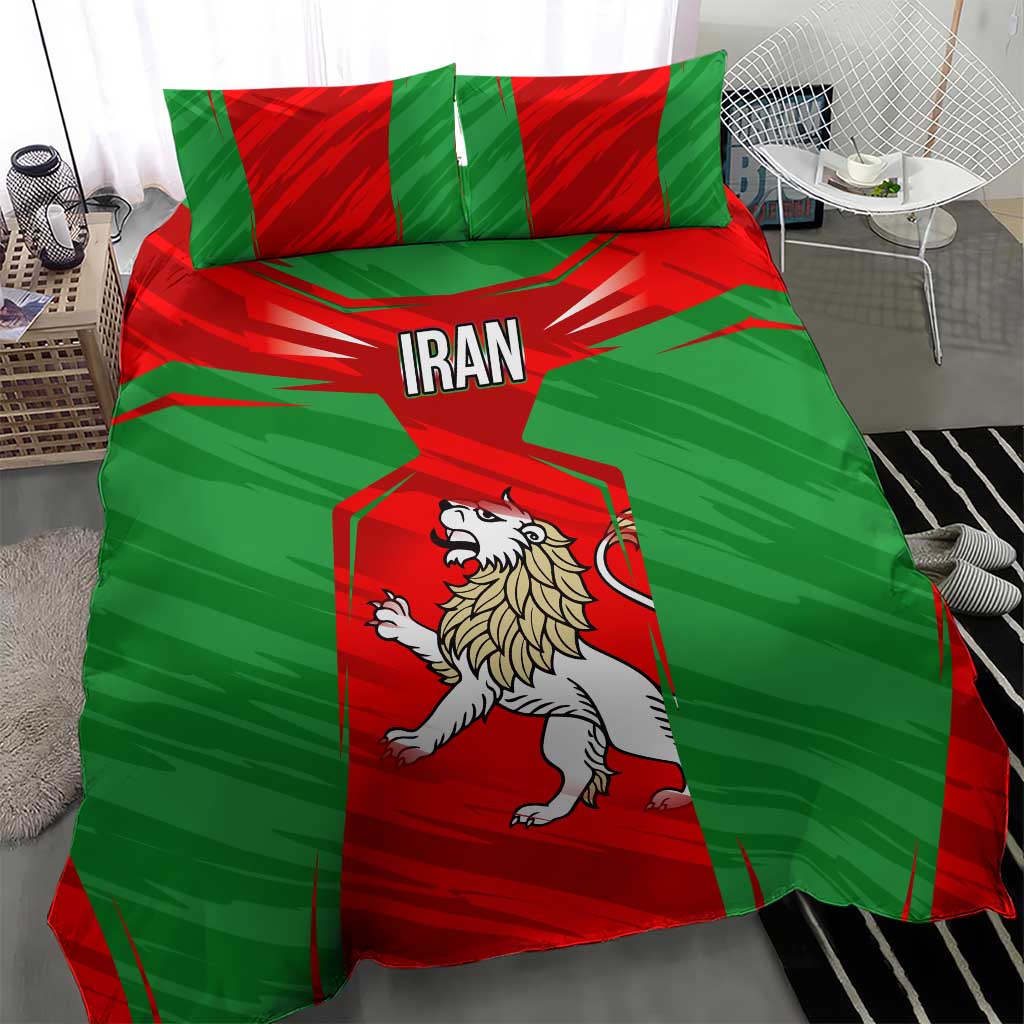 Iran National Pride Bedding Set with Bold Lion Crest and Country Silhouette