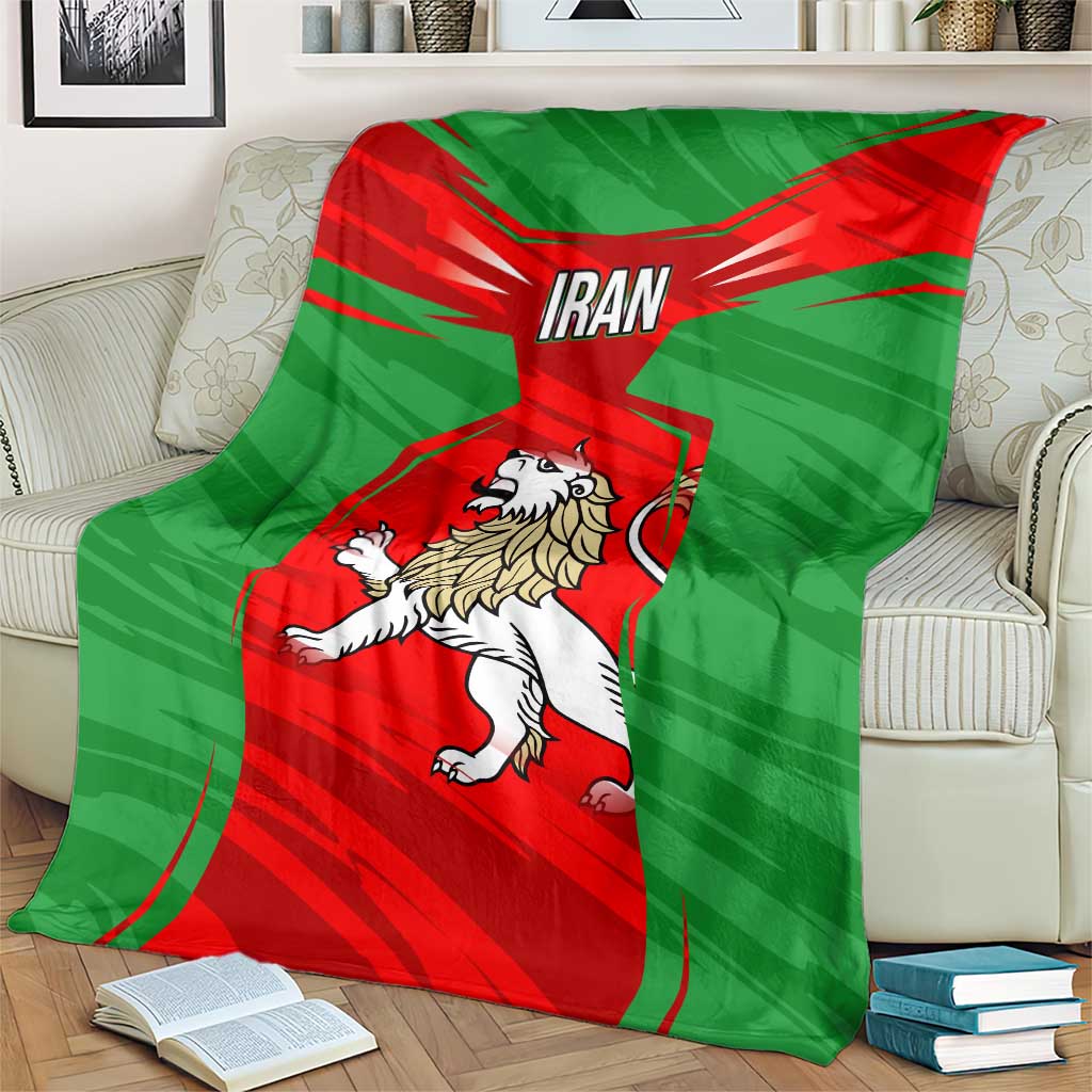 Iran National Pride Blanket with Bold Lion Crest and Country Silhouette