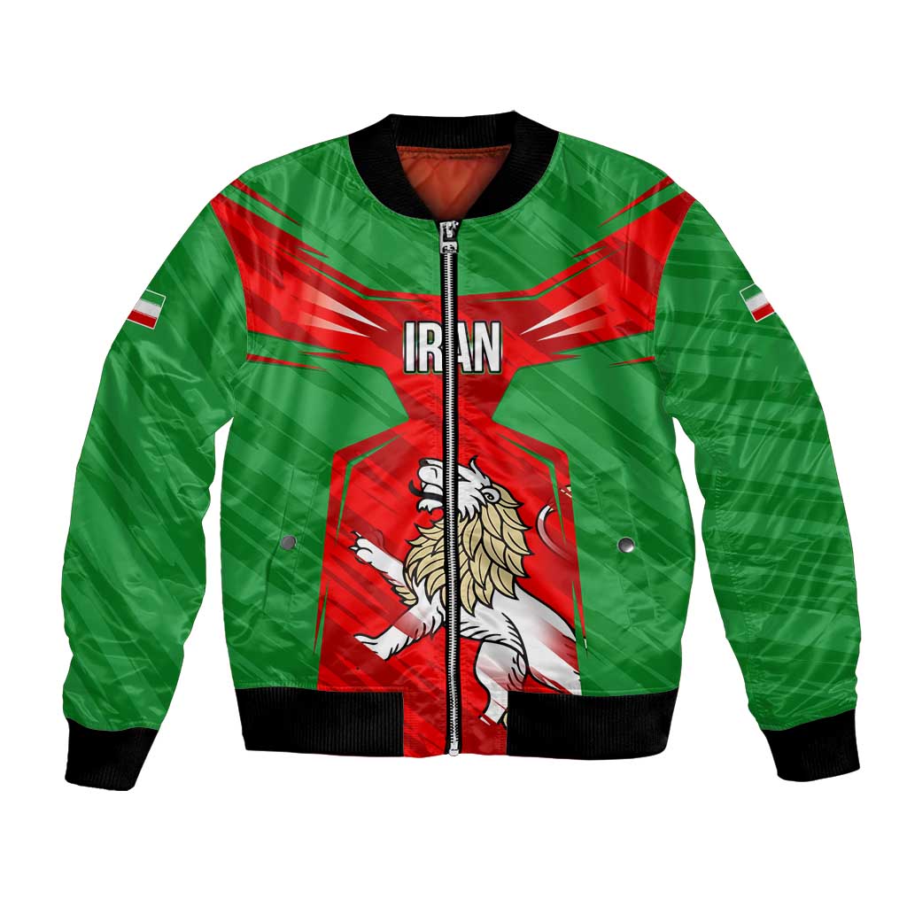 Iran National Pride Bomber Jacket with Bold Lion Crest and Country Silhouette