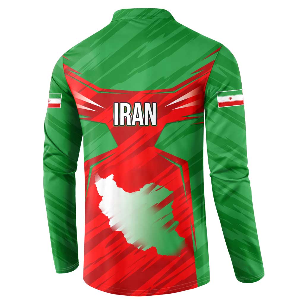 Iran National Pride Button Sweatshirt with Bold Lion Crest and Country Silhouette
