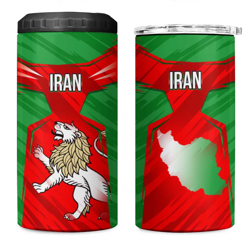 Iran National Pride 4 in 1 Can Cooler Tumbler with Bold Lion Crest and Country Silhouette