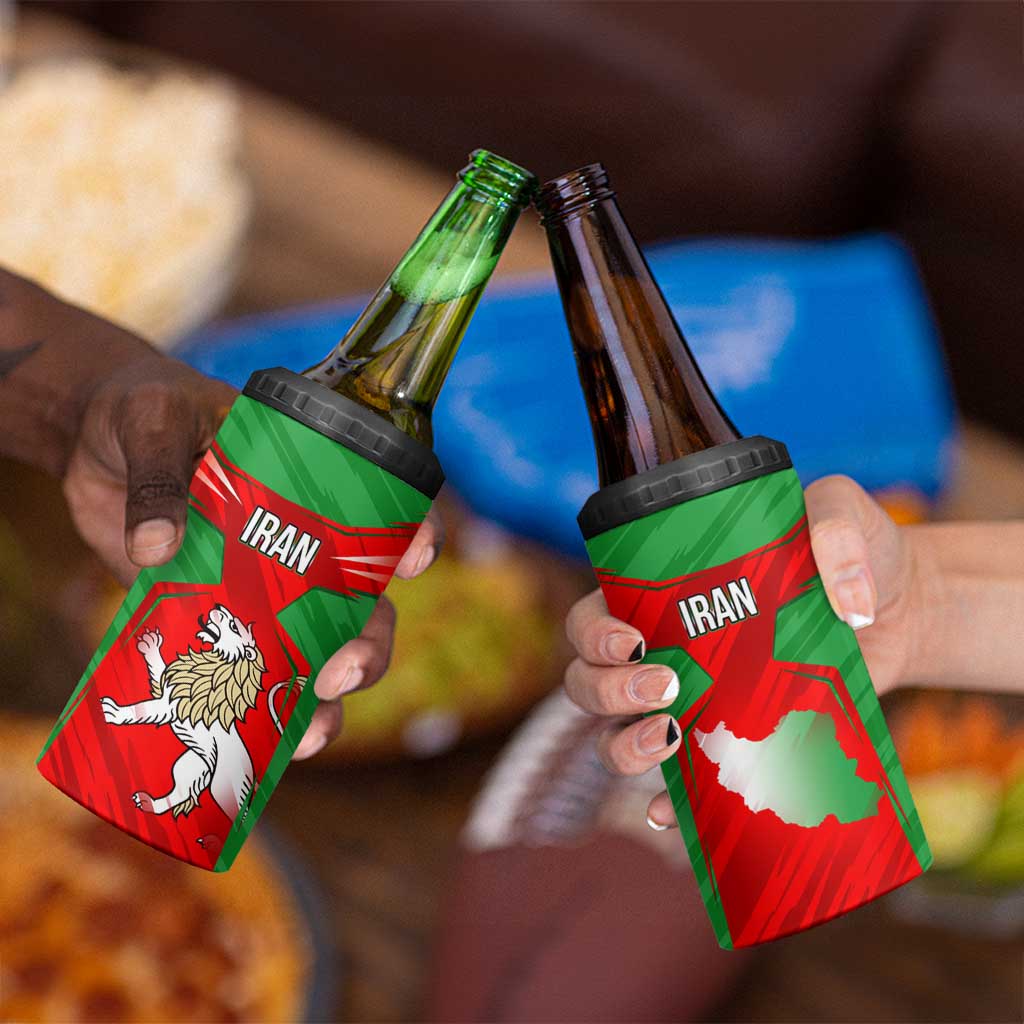 Iran National Pride 4 in 1 Can Cooler Tumbler with Bold Lion Crest and Country Silhouette