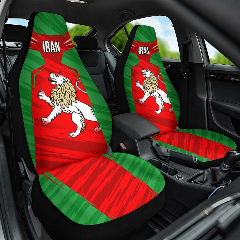 Iran National Pride Car Seat Cover with Bold Lion Crest and Country Silhouette