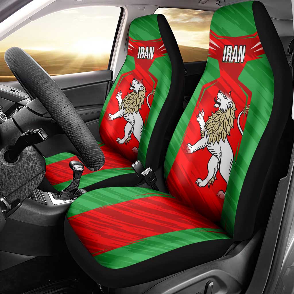 Iran National Pride Car Seat Cover with Bold Lion Crest and Country Silhouette