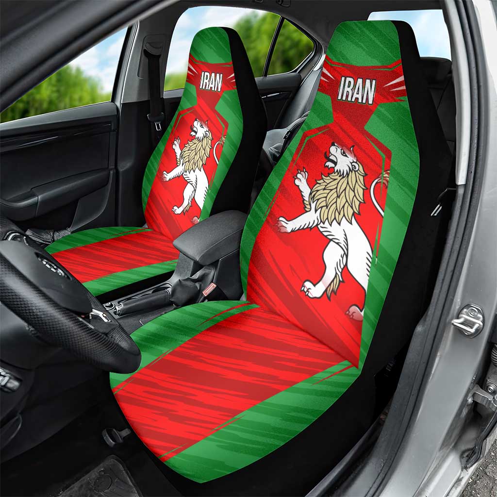 Iran National Pride Car Seat Cover with Bold Lion Crest and Country Silhouette