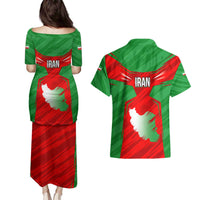 Iran National Pride Couples Matching Puletasi and Hawaiian Shirt with Bold Lion Crest and Country Silhouette