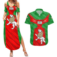 Iran National Pride Couples Matching Summer Maxi Dress and Hawaiian Shirt with Bold Lion Crest and Country Silhouette