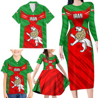Iran National Pride Family Matching Long Sleeve Bodycon Dress and Hawaiian Shirt with Bold Lion Crest and Country Silhouette