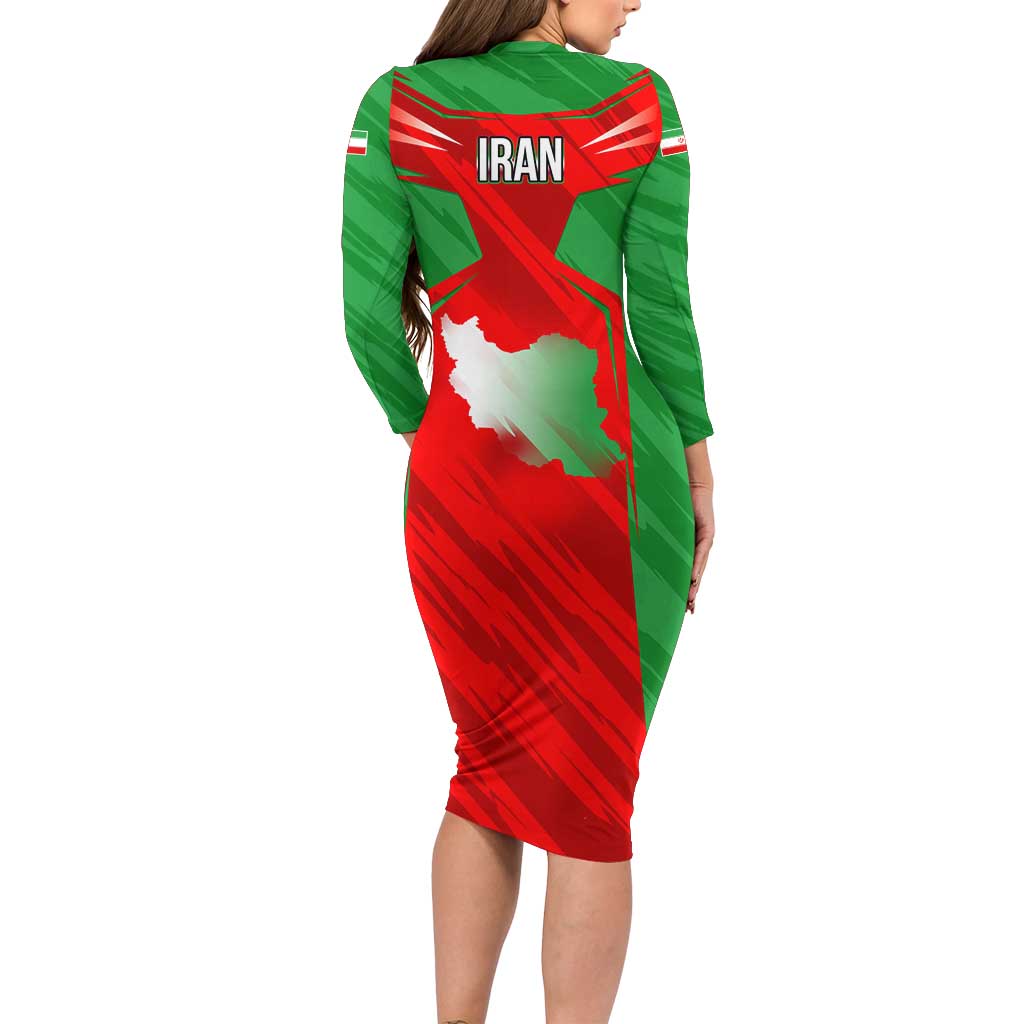 Iran National Pride Family Matching Long Sleeve Bodycon Dress and Hawaiian Shirt with Bold Lion Crest and Country Silhouette