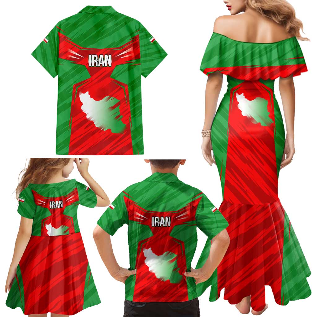 Iran National Pride Family Matching Mermaid Dress and Hawaiian Shirt with Bold Lion Crest and Country Silhouette